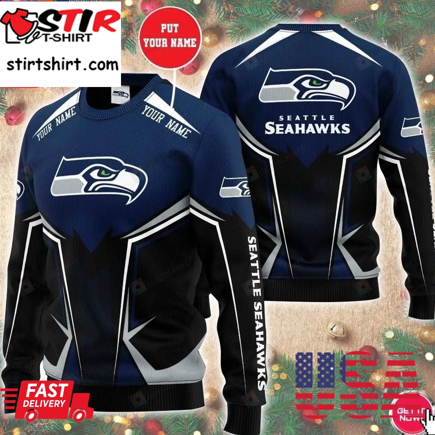 Personalized Seattle Seahawks Custom Name 3D Print Ugly Sweater
