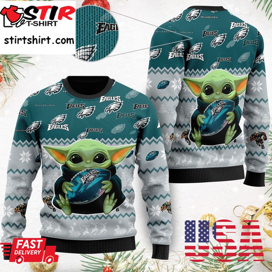 Philadelphia Eagles Baby Yoda Shirt For American Football Fans Ugly Christmas Sweater, Ugly Sweater, Christmas Sweaters, Hoodie, Sweatshirt, Sweater