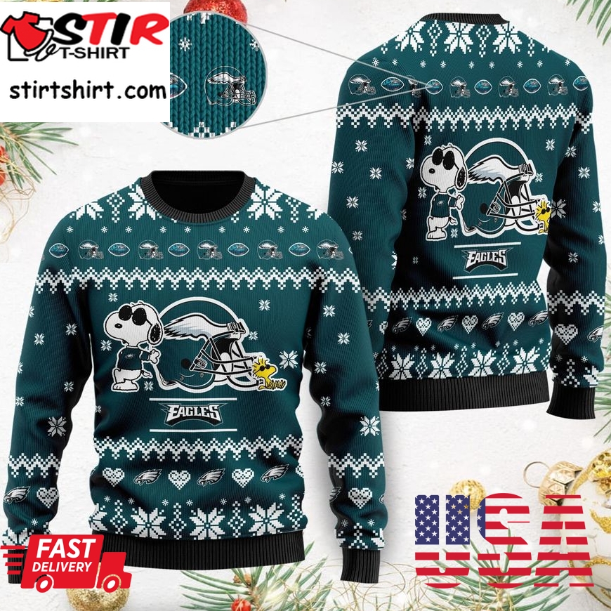 Philadelphia Eagles Cute The Snoopy Show Football Helmet 3D All Over Print Ugly Christmas Sweater, Christmas Sweaters, Hoodie, Sweatshirt, Sweater