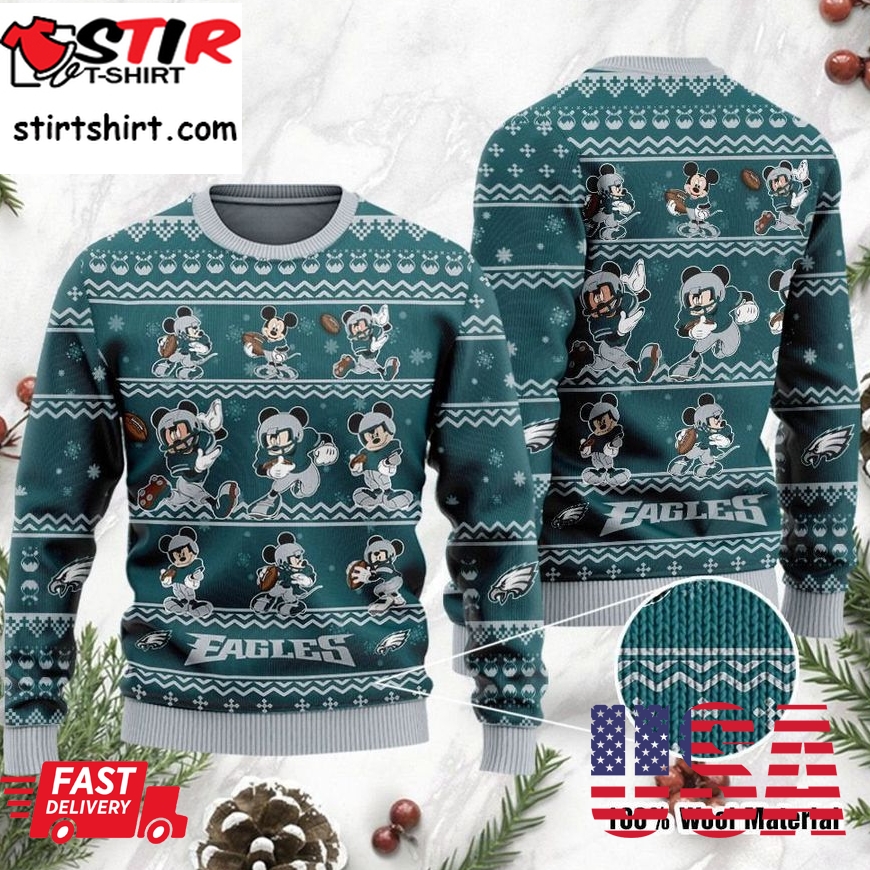 Philadelphia Eagles Mickey Mouse Holiday Party Ugly Christmas Sweater Ugly
