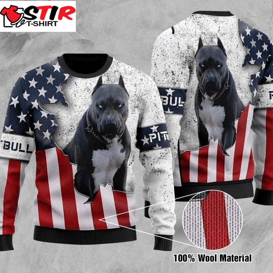 Pitbull American Flag Ugly Christmas Sweater 3D Sweater