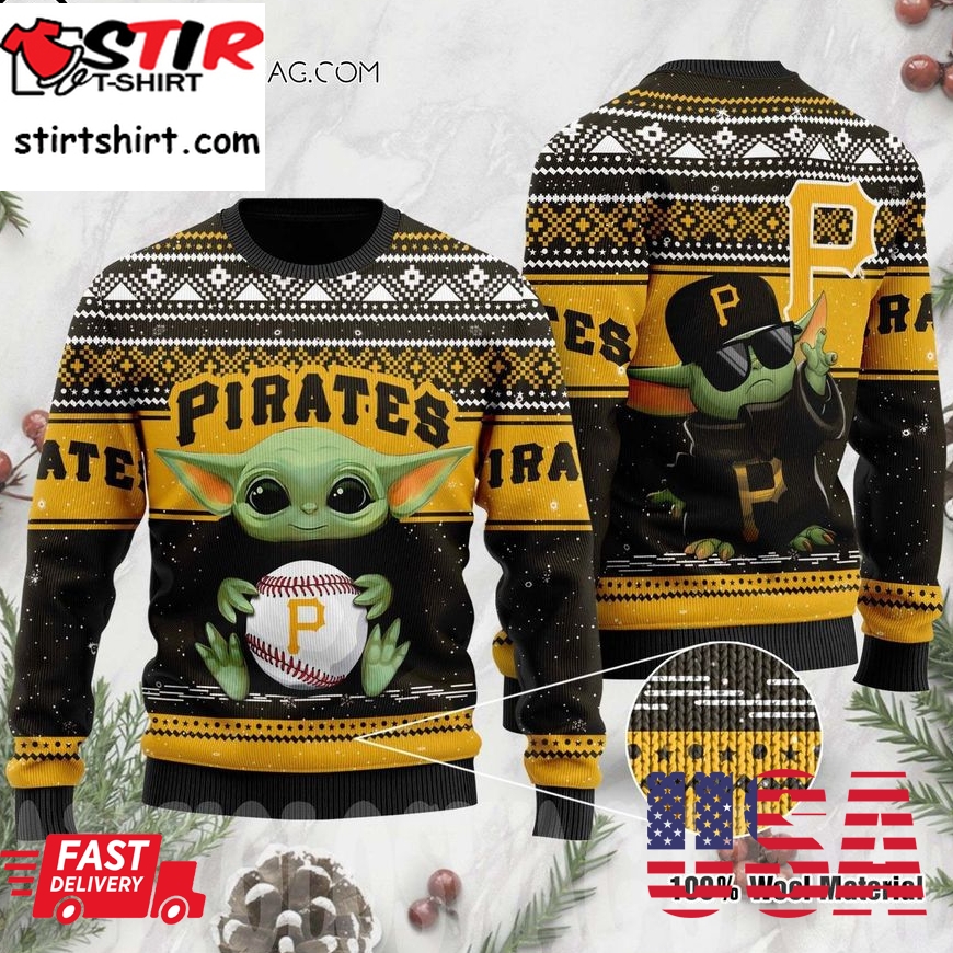 Pittsburgh Pirates Baby Yoda Hug Logo Ugly Christmas Sweater