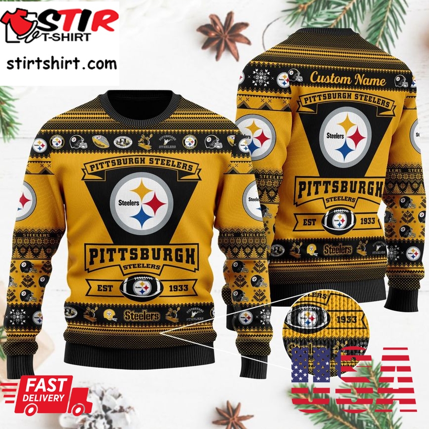 Pittsburgh Steelers Football Team Logo Custom Name Personalized Ugly Christmas Sweater, Ugly Sweater, Christmas Sweaters, Hoodie, Sweatshirt, Sweater