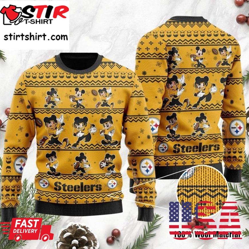 Pittsburgh Steelers Mickey Mouse Holiday Party Ugly Christmas Sweater Ugly