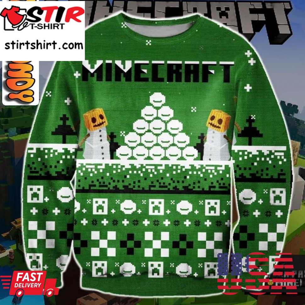Play Game Minecraft With Snow Man Christmas Ugly Sweater