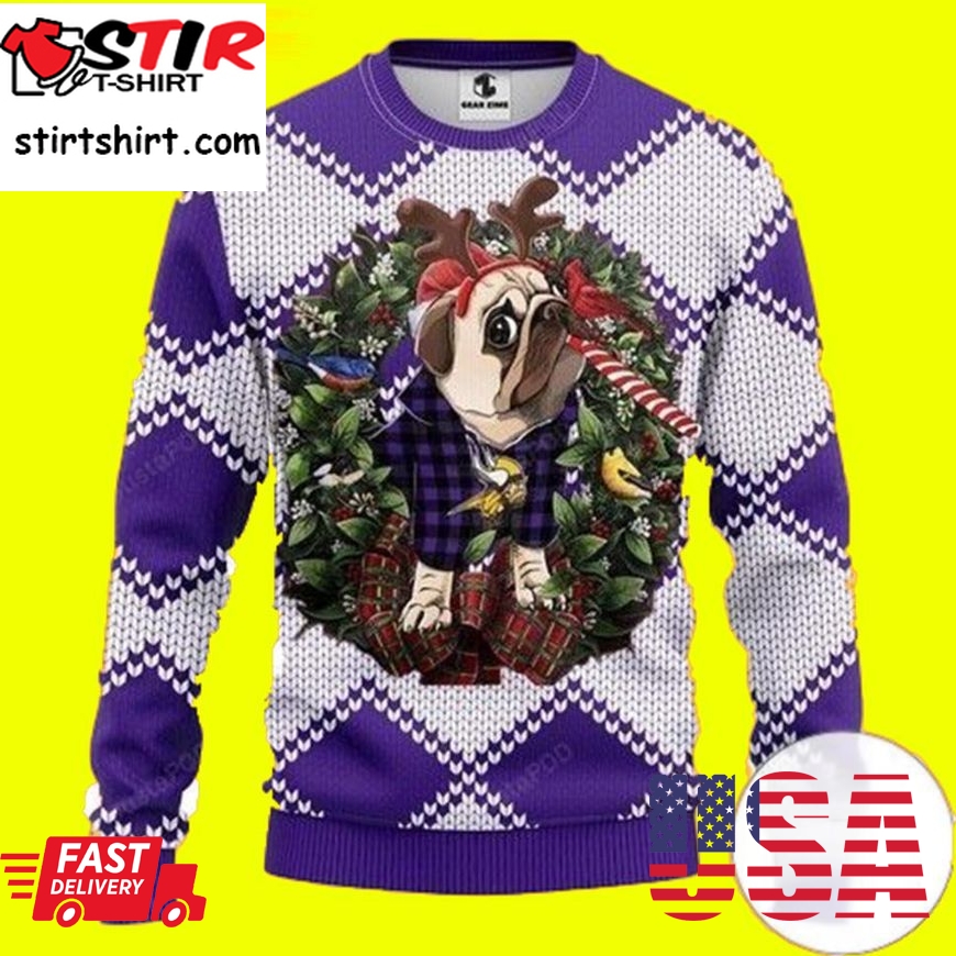 Pug Dog Minnesota Vikings Ugly Christmas Sweater