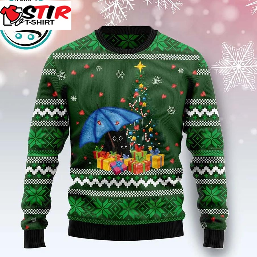 Rain With Love Black Cat Ugly Christmas Sweater, Xmas Gifts For Men Women
