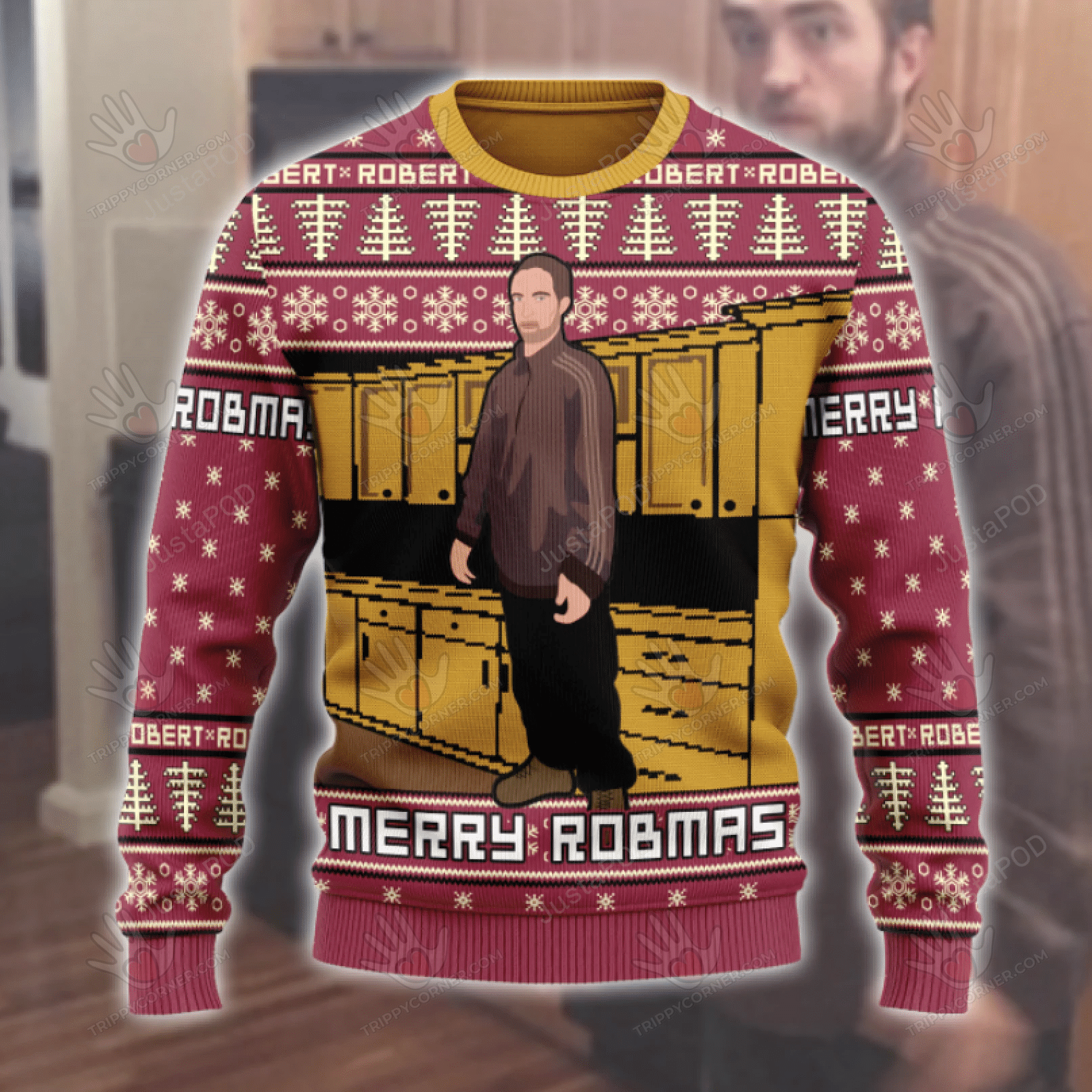 Robert Pattinson Kitchen Ugly Christmas Sweater, All Over Print Sweatshirt, Ugly Sweater Christmas Gift   860