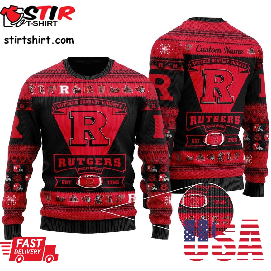 Rutgers Scarlet Knights Football Team Logo Personalized Ugly Christmas Sweater, Ugly Sweater, Christmas Sweaters, Hoodie, Sweatshirt, Sweater