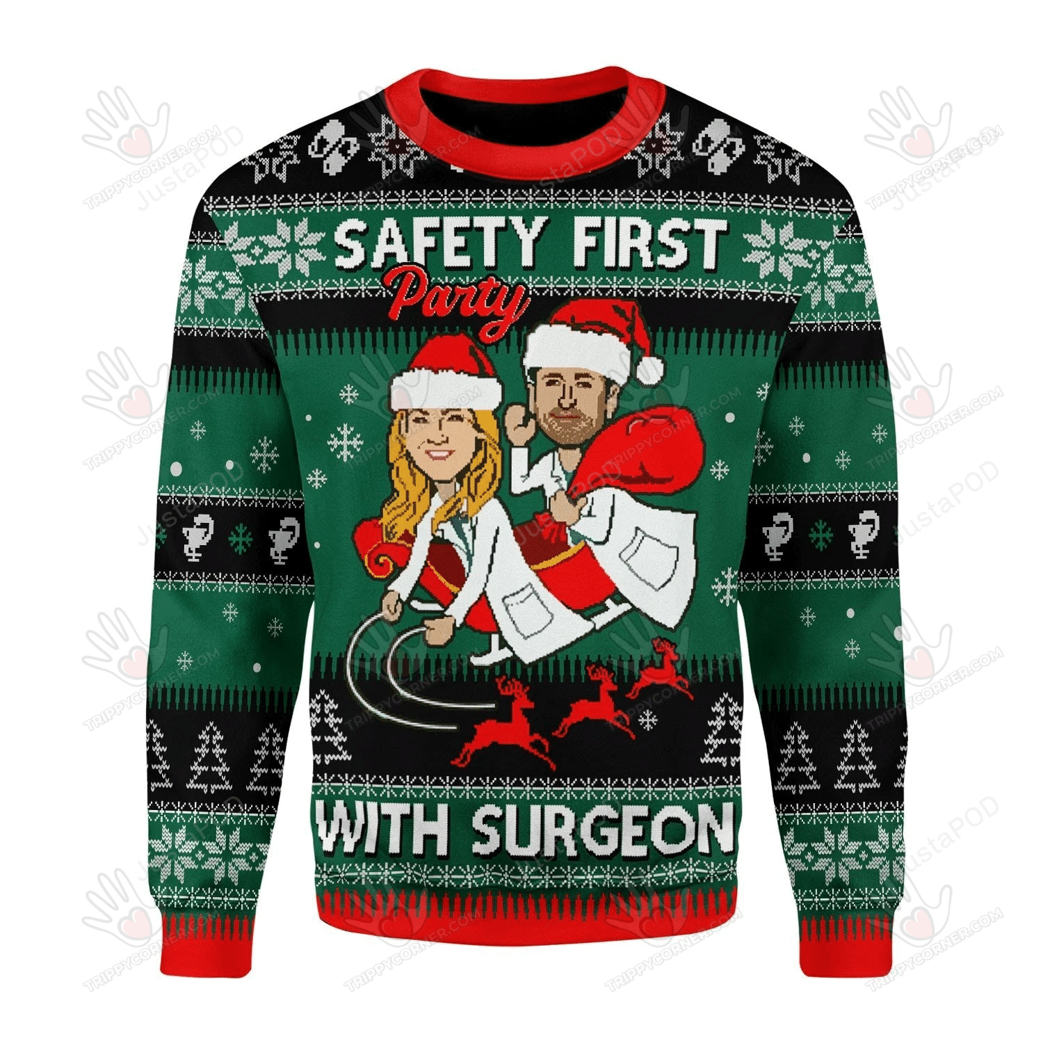 Safety First Party With Surgeon Greys Anatomy Ugly Christmas Sweater, Ugly Sweater Christmas Gift