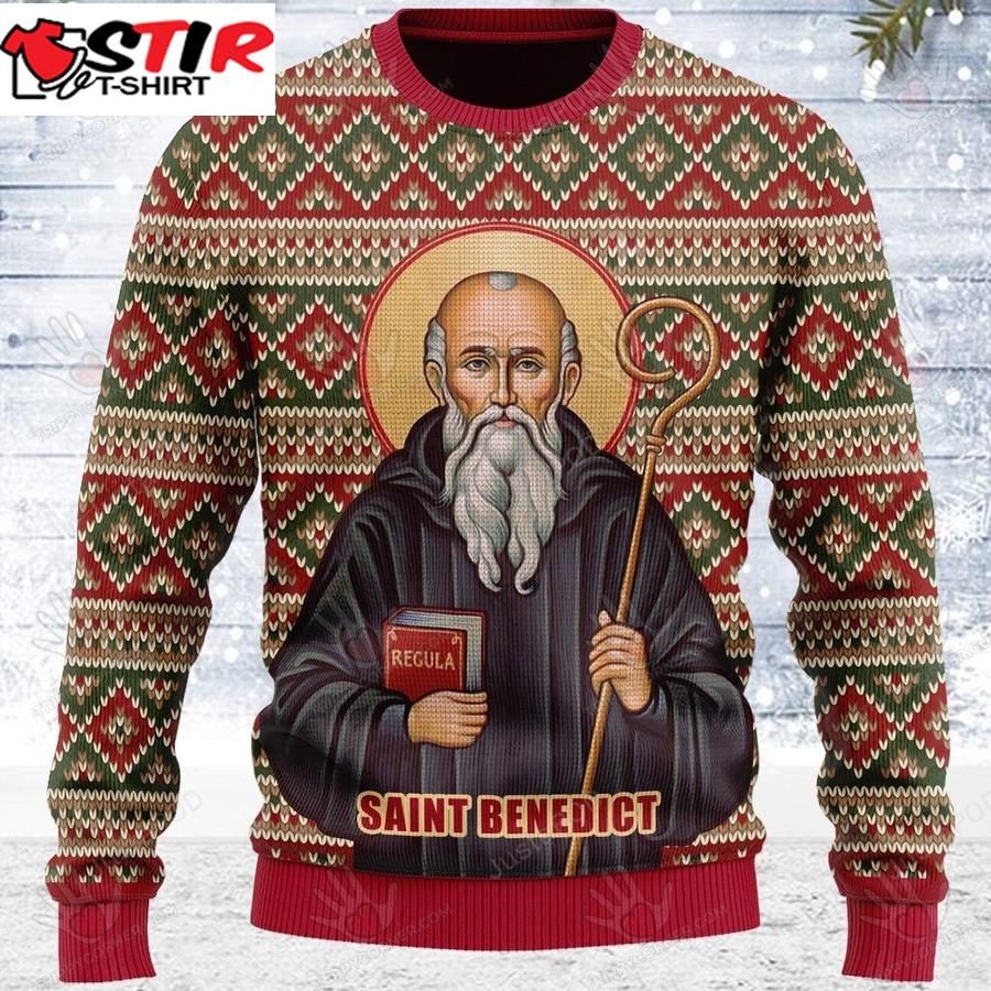 Saint Benedict Ugly Christmas Sweater, All Over Print Sweatshirt, Ugly Ugly Sweater Christmas Gift   6996