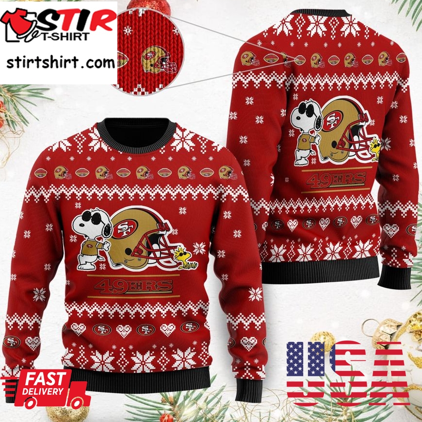 San Francisco 49Ers Cute The Snoopy Show Football Helmet 3D All Over Print Ugly Christmas Sweater, Christmas Sweaters, Hoodie, Sweatshirt, Sweater