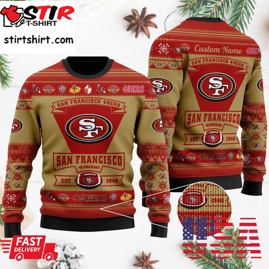 San Francisco 49Ers Football Team Logo Custom Name Personalized Ugly Christmas Sweater, Ugly Sweater, Christmas Sweaters, Hoodie, Sweatshirt, Sweater