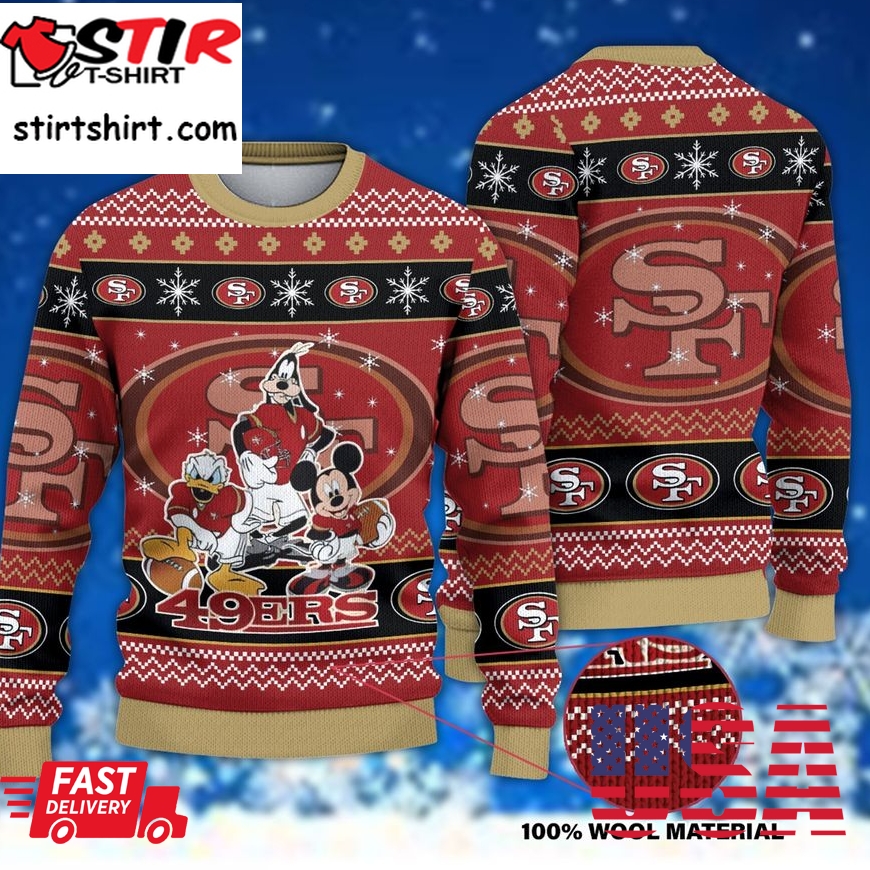 San Francisco 49Ers Mickey And Friends Ugly Christmas Happy Xmas Wool Knitted Sweater