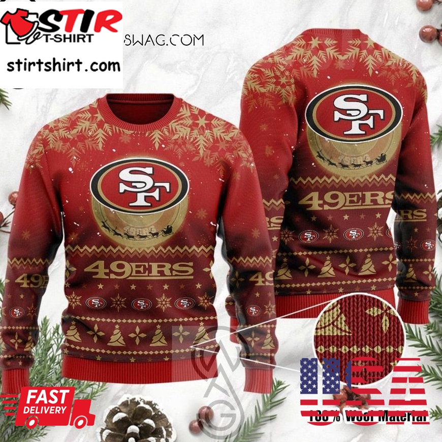 San Francisco 49Ers Santa Claus In The Moon Holiday Party Ugly Christmas Sweater