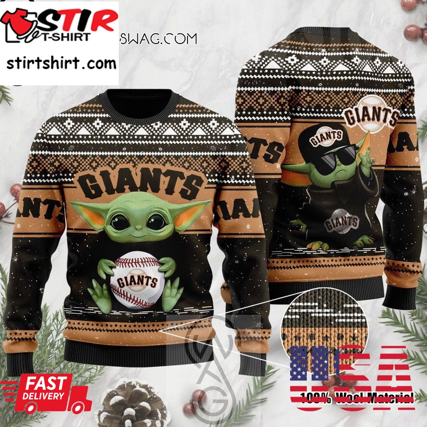 San Francisco Giants Baby Yoda Hug Logo Ugly Christmas Sweater
