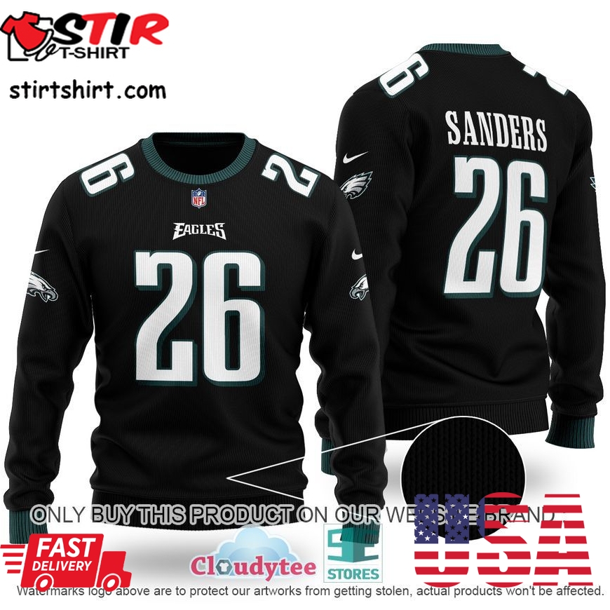 Sanders 26 Philadelphia Eagles Nfl Black Wool Sweater  