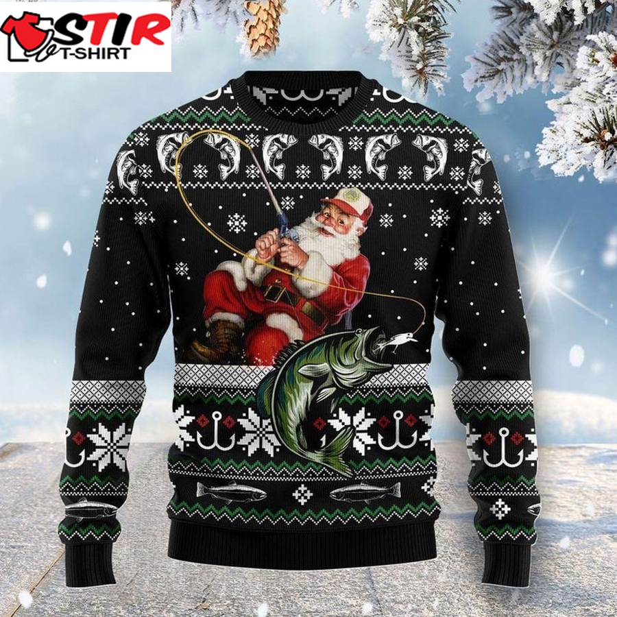 Santa Claus Fishing Ugly Christmas Sweater For Gift