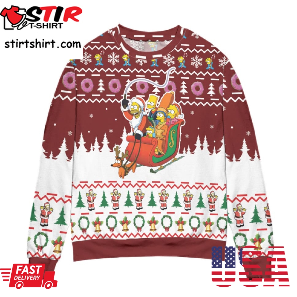 Santa Claus The Simpsons Version Snowflake And Pine Tree Ugly Christmas Sweater
