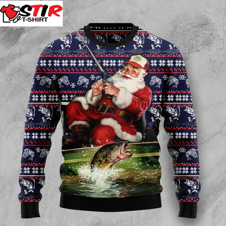 Santa Fishing Ht92405 Ugly Christmas Sweater Unisex Womens & Mens, Couples Matching, Friends, Funny Family Ugly Christmas Holiday Sweater Gifts (Plus Size Available)   Personalizedwitch   338