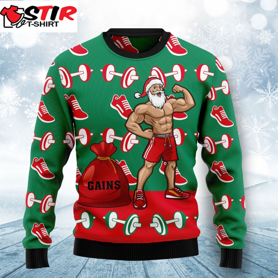 Santa Gym Hz92809 Ugly Christmas Sweater Unisex Womens & Mens, Couples Matching, Friends, Funny Family Ugly Christmas Holiday Sweater Gifts (Plus Size Available)