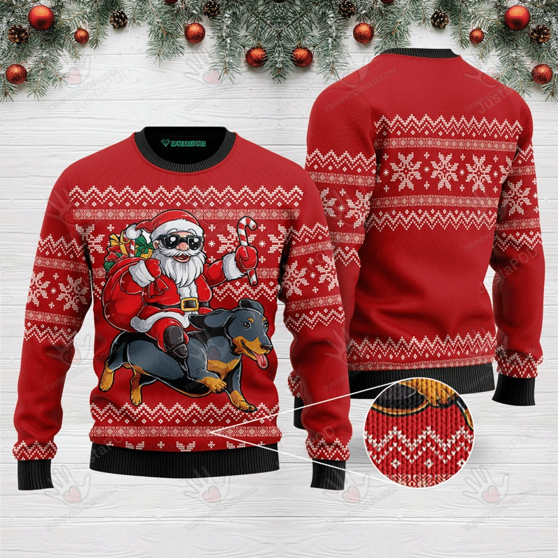 Santa Riding Dachshund Ugly Christmas Sweater, All Over Print Sweatshirt, Ugly Sweater Christmas Gift