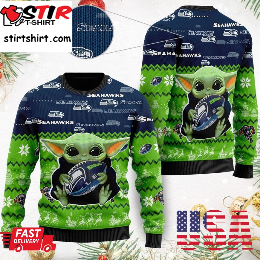 Seattle Seahawks Baby Yoda Shirt For American Football Fans Ugly Christmas Sweater, Ugly Sweater, Christmas Sweaters, Hoodie, Sweatshirt, Sweater