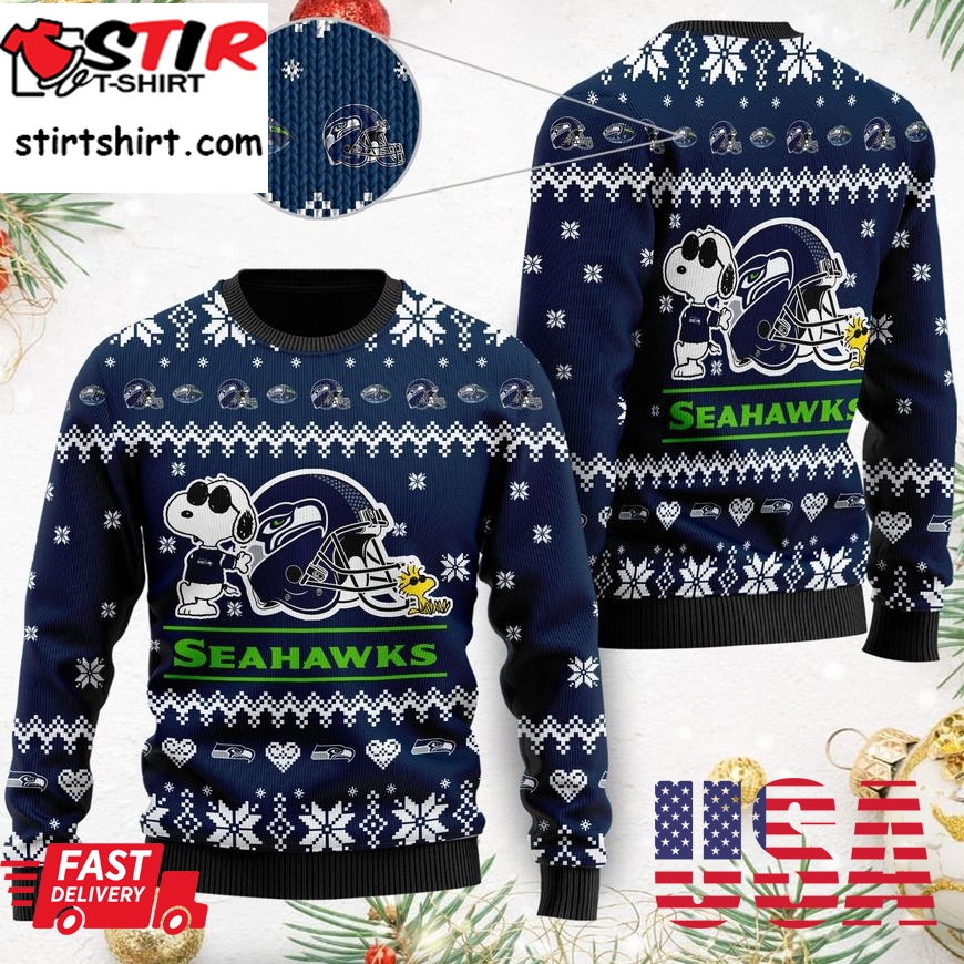 Seattle Seahawks Cute The Snoopy Show Football Helmet 3D All Over Print Ugly Christmas Sweater, Christmas Sweaters, Hoodie, Sweatshirt, Sweater