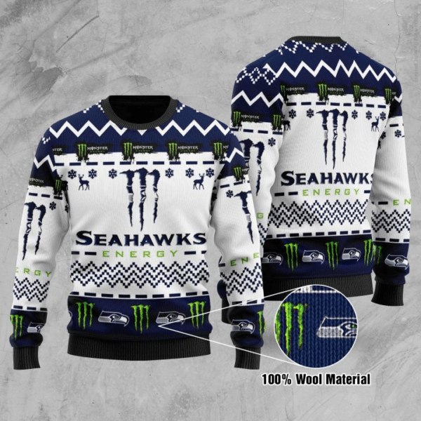 Seattle Seahawks Energy 3D All Over Printed 100% Wool Material Sweater Hn041151