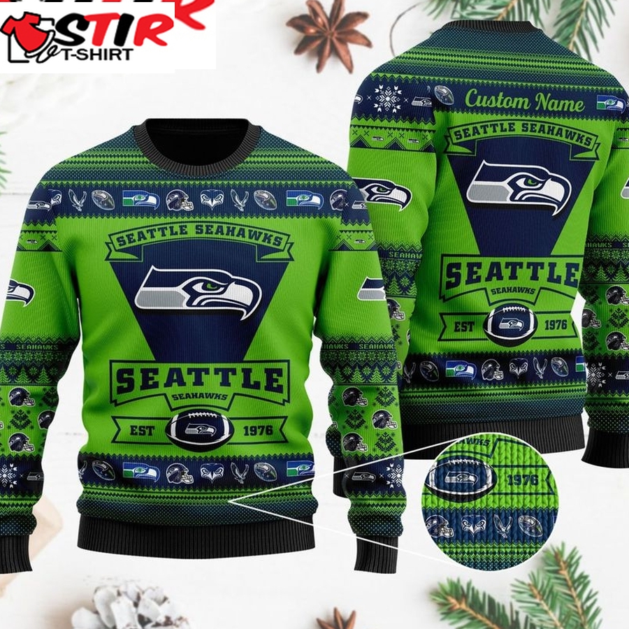 Seattle Seahawks Football Team Logo Custom Name Personalized Ugly Christmas