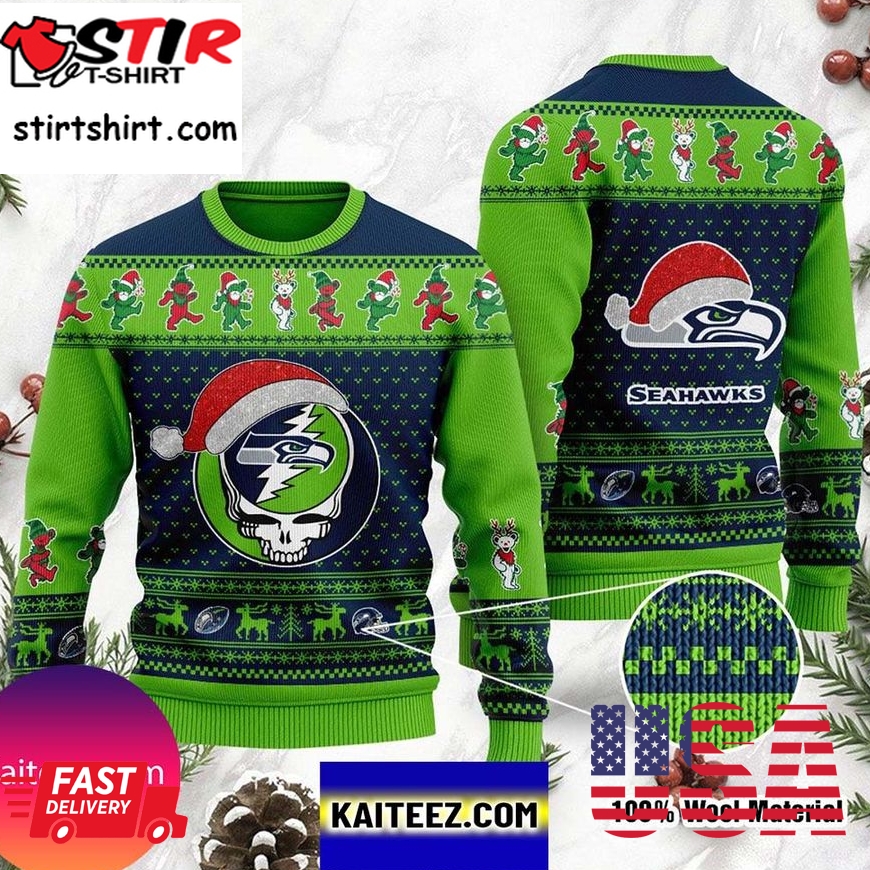 Seattle Seahawks Grateful Dead Skull And Bears Ugly Sweater