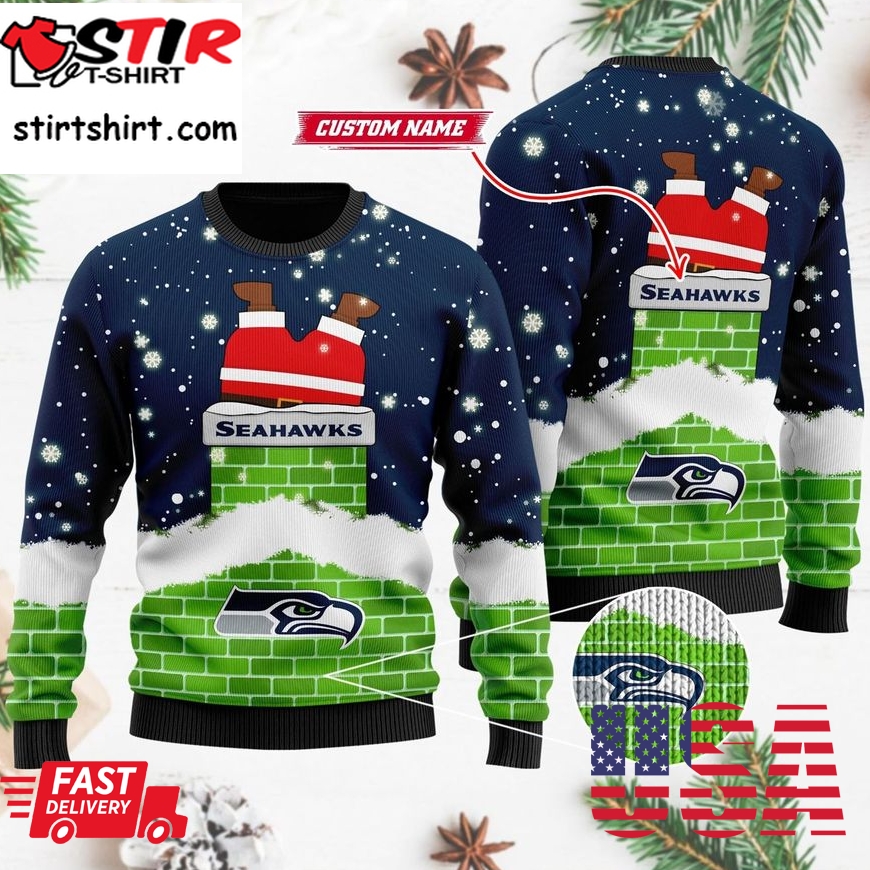 Seattle Seahawks Nfl Football Santa Claus 3D Christmas Ugly Sweater