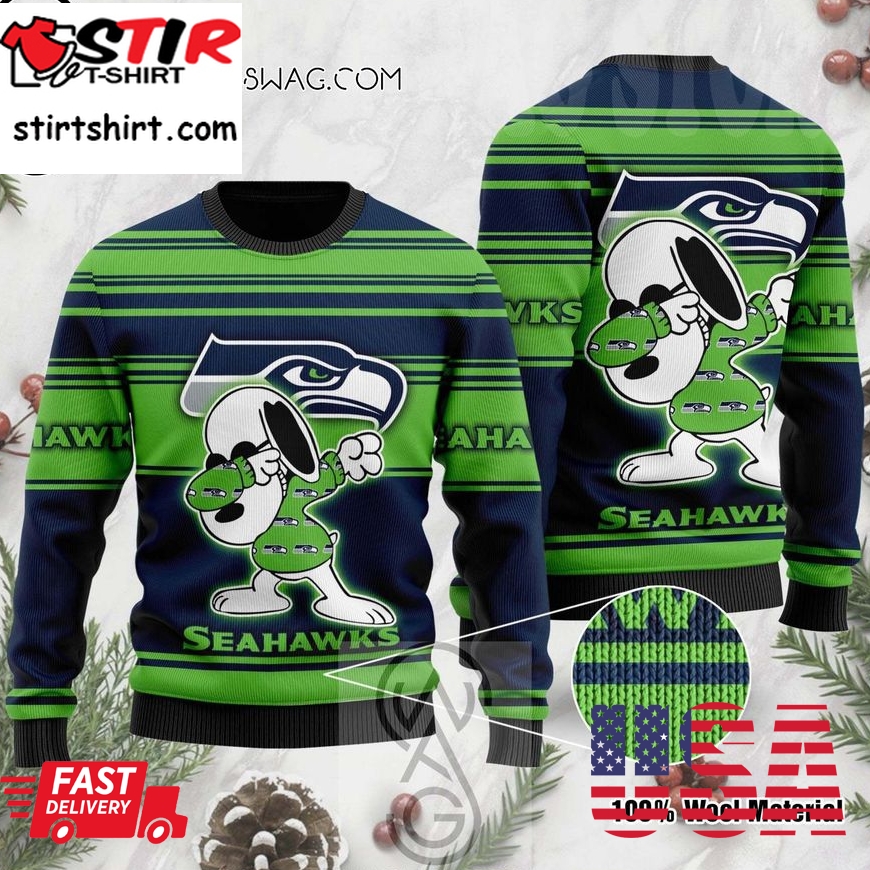 Seattle Seahawks Snoopy Dabbing Holiday Party Ugly Christmas Sweater