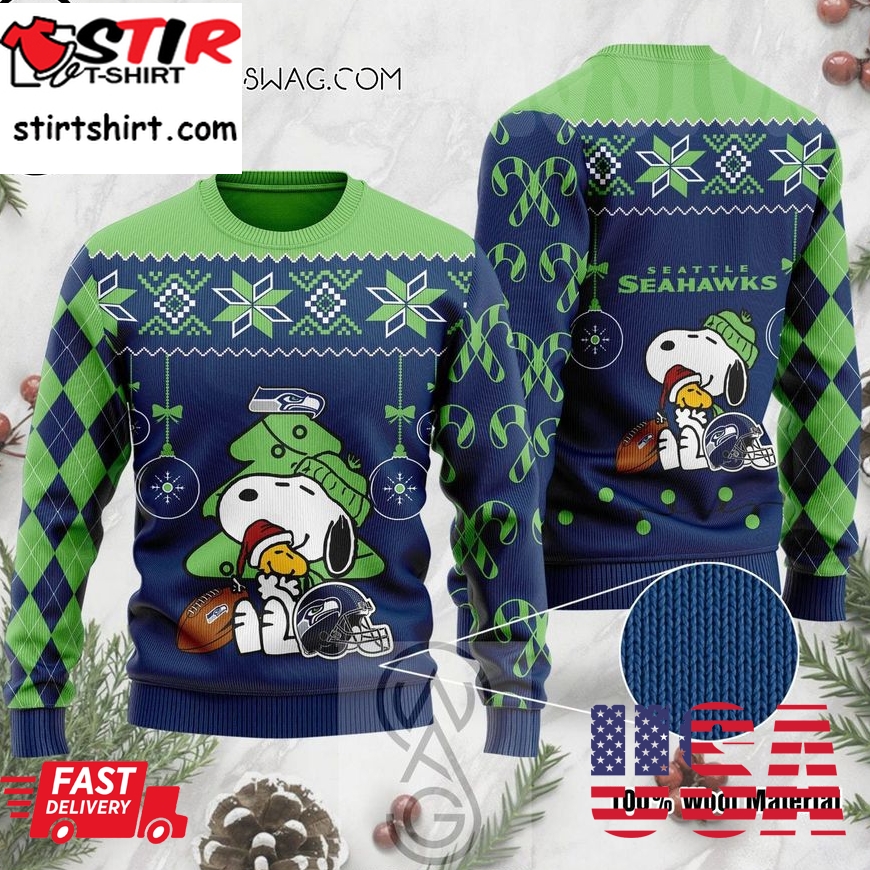 Seattle Seahawks The Peanuts Charlie Brown And Snoopy Holiday Party Ugly Christmas Sweater