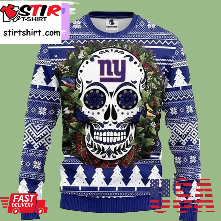 Skull Flower New York Giants 3D Ugly Christmas Sweatshirt Xmas
