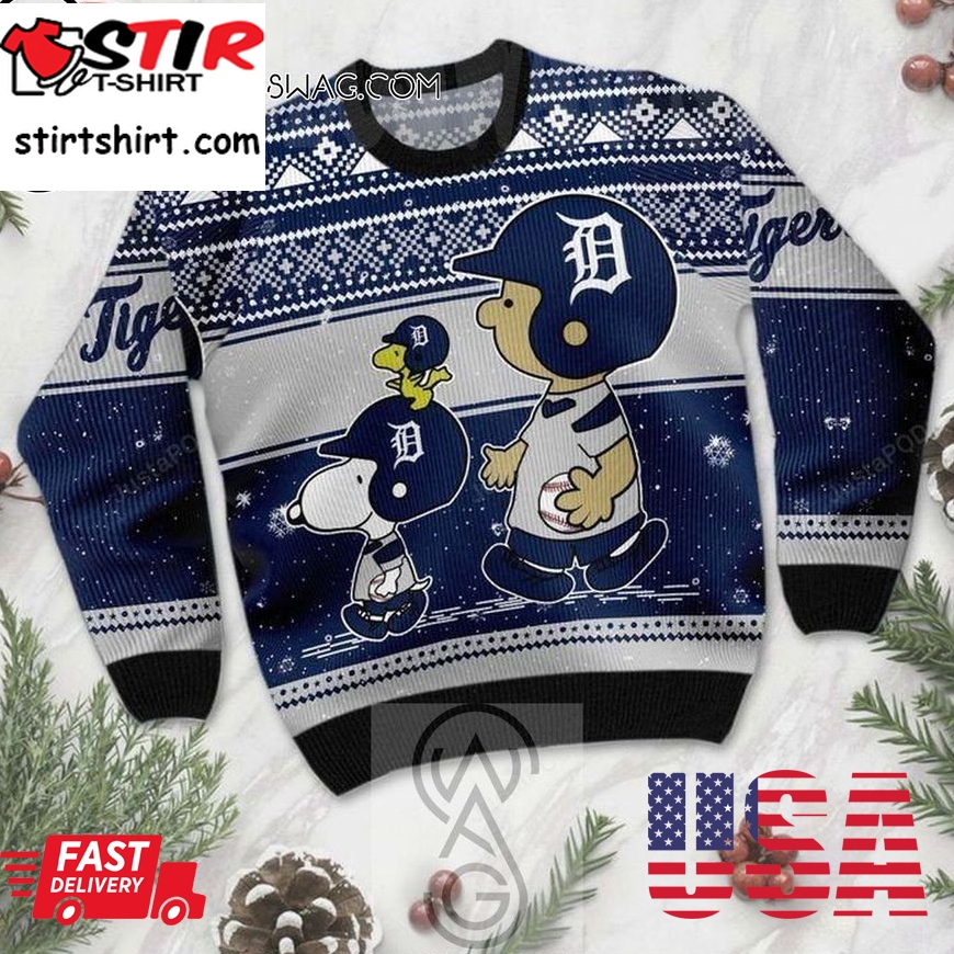Snoopy Charlie Brown Detroit Tigers Holiday Party Ugly Christmas Sweater