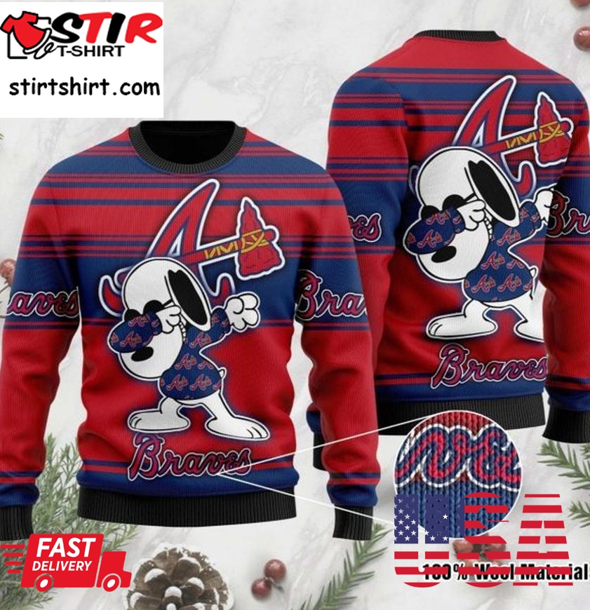 Snoopy Love Atlanta Braves For Baseball Mlb Fans Ugly Christmas Sweater