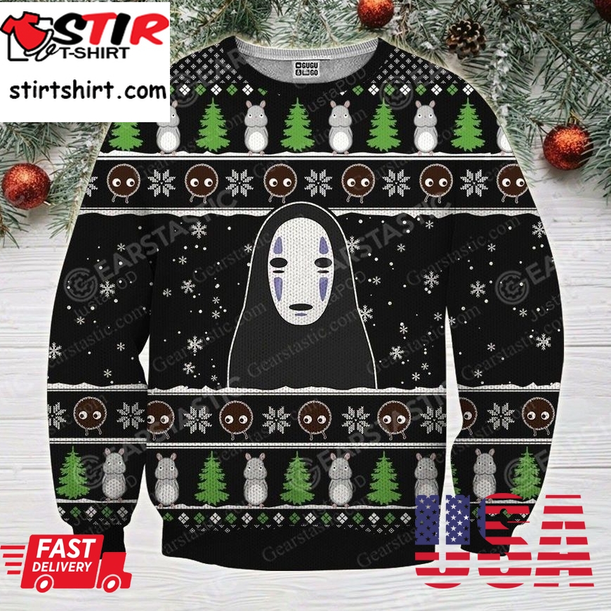 Spirited Away Kaonashi No Face Black Ugly Sweater, Ugly Sweater, Christmas Sweaters, Hoodie, Sweater