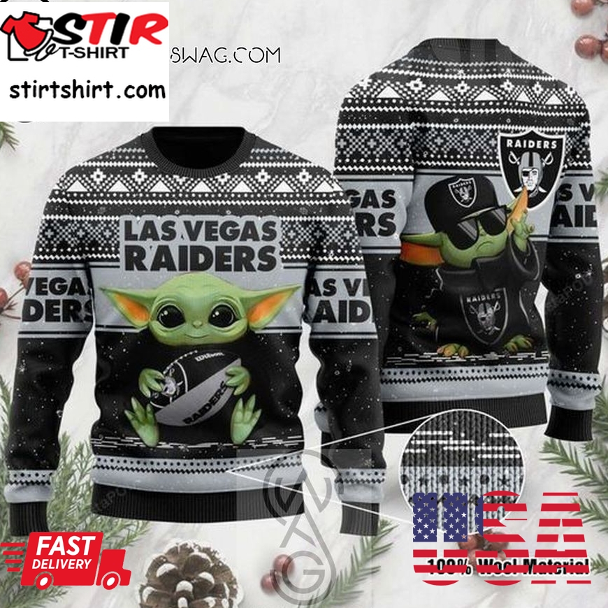 Sports Football Team Las Vegas Raiders With Cool Baby Yoda Ugly Christmas Sweater