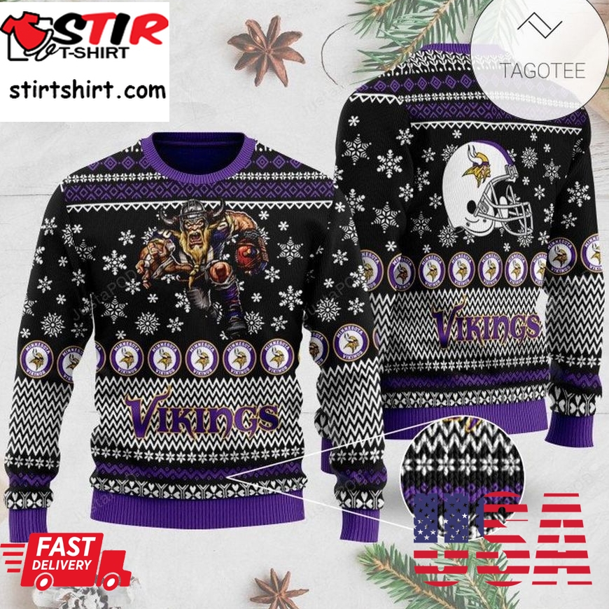 Sports Football Team Minnesota Vikings With Helmet On The Back For Ugly Sweater