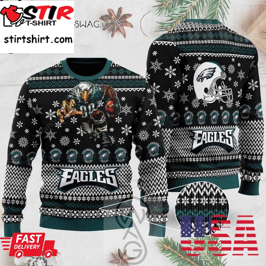 Sports Football Team Philadelphia Eagles With Swoop The Mascot For Football Fans Ugly Christmas Sweater