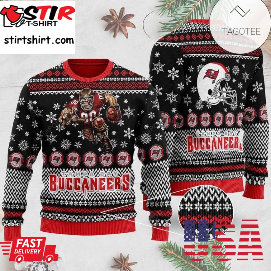 Sports Football Team Tampa Bay Buccaneers Player With Ball And Helmet Ugly Sweater