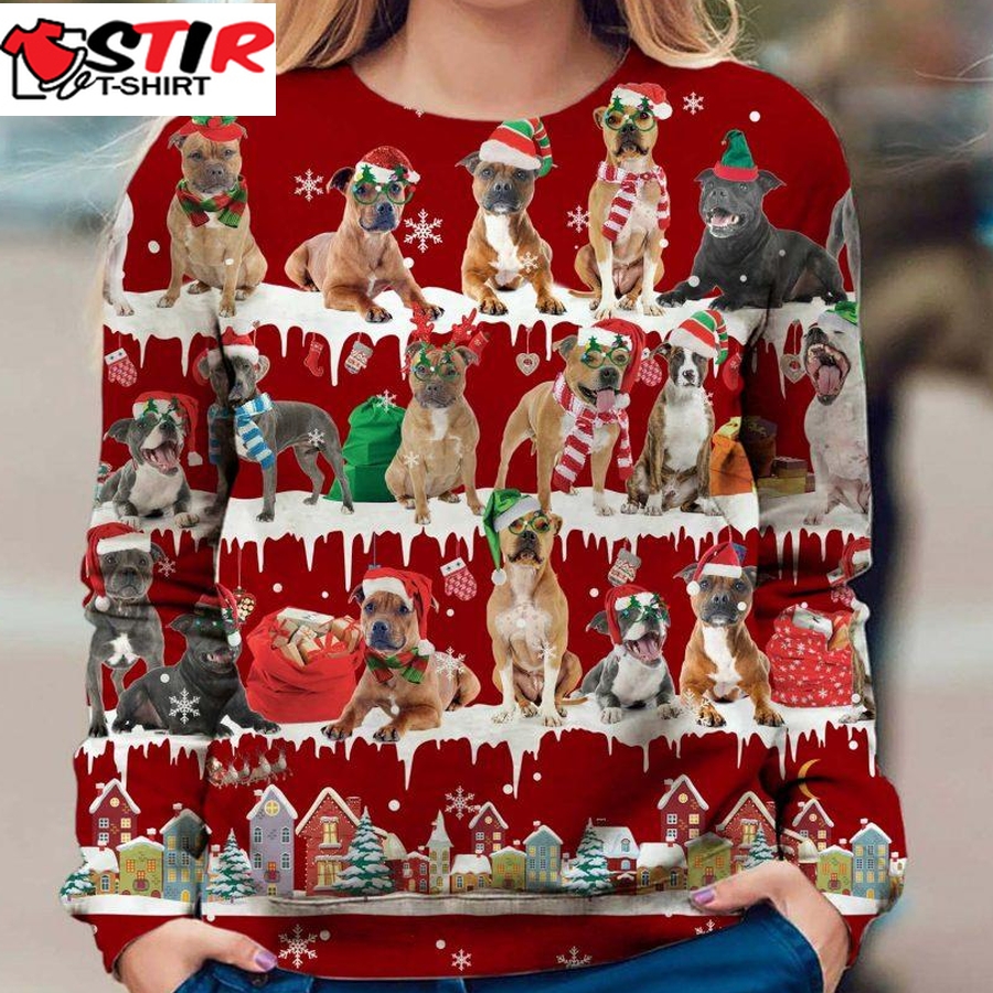 Staffordshire Bull Terrier   Snow Christmas   Premium Dog Christmas Ugly Sweatshirt, Dog Ugly Sweater   159