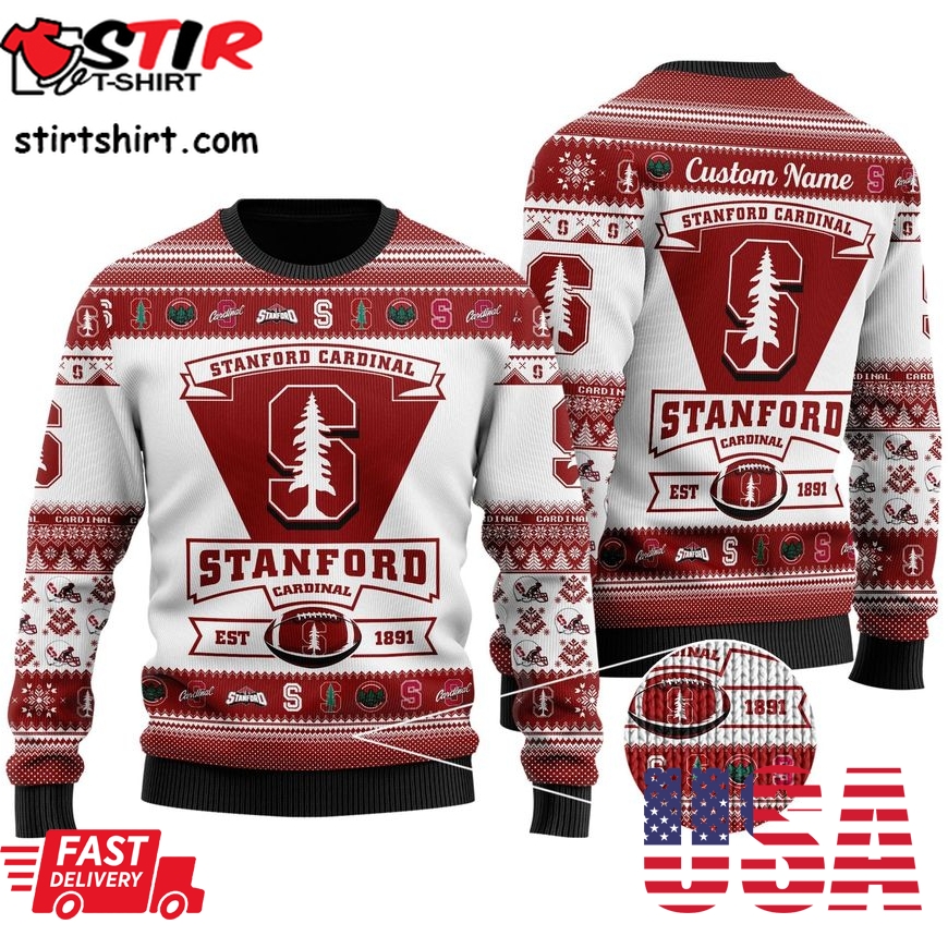 Stanford Cardinal Football Team Logo Custom Name Personalized Ugly Christmas Sweater, Ugly Sweater, Christmas Sweaters, Hoodie, Sweatshirt, Sweater