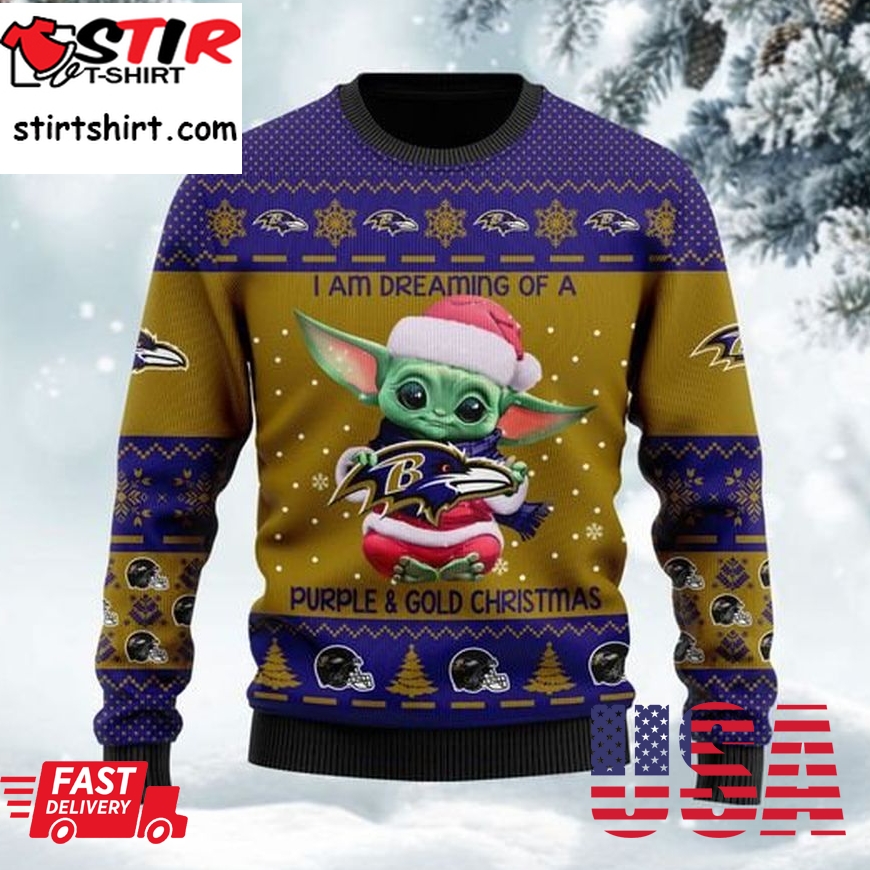 Star War Baby Yoda Baltimore Ravens Ugly Christmas Sweater Sweatshirt