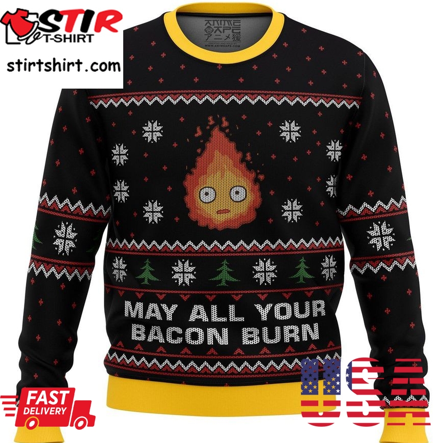 Studio Ghibli May All Your Bacon Burn Calcifer Ugly Sweater