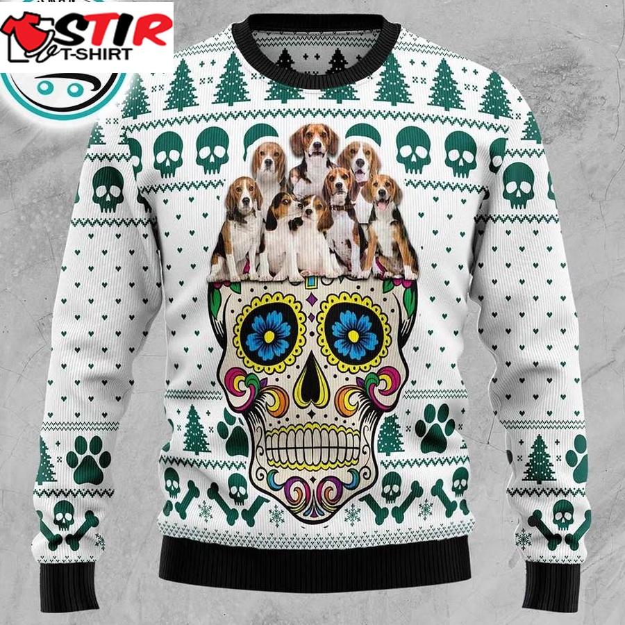 Sugar Skull Beagles Ugly Christmas Sweater, Xmas Gift Idea For Beagles Dog Lover