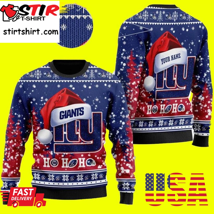Symbol Wearing Santa Hat Custom Personalized New York Giants Ugly Christmas Sweater