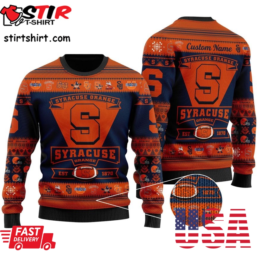 Syracuse Orange Football Team Logo Custom Name Personalized Ugly Christmas Sweater, Ugly Sweater, Christmas Sweaters, Hoodie, Sweatshirt, Sweater