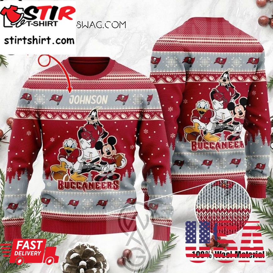 Tampa Bay Buccaneers Disney Donald Duck Mickey Mouse Goofy Holiday Party Ugly Christmas Sweater